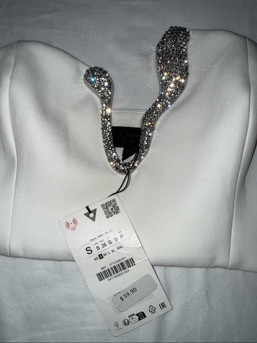 ZARA White Crystal-Embellished Strapless Bustier